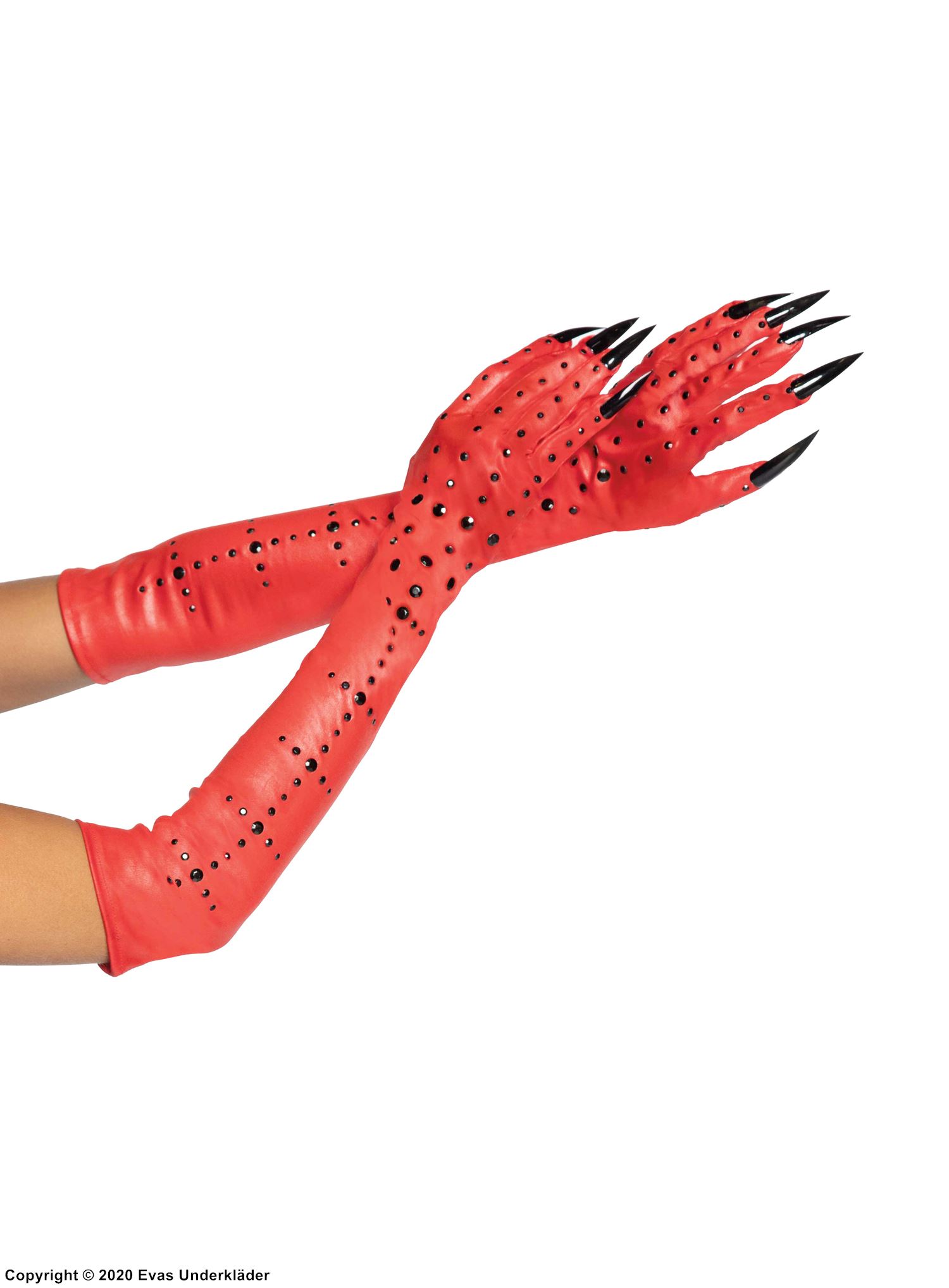 Kvinnlig demon, handskar med strass och klor